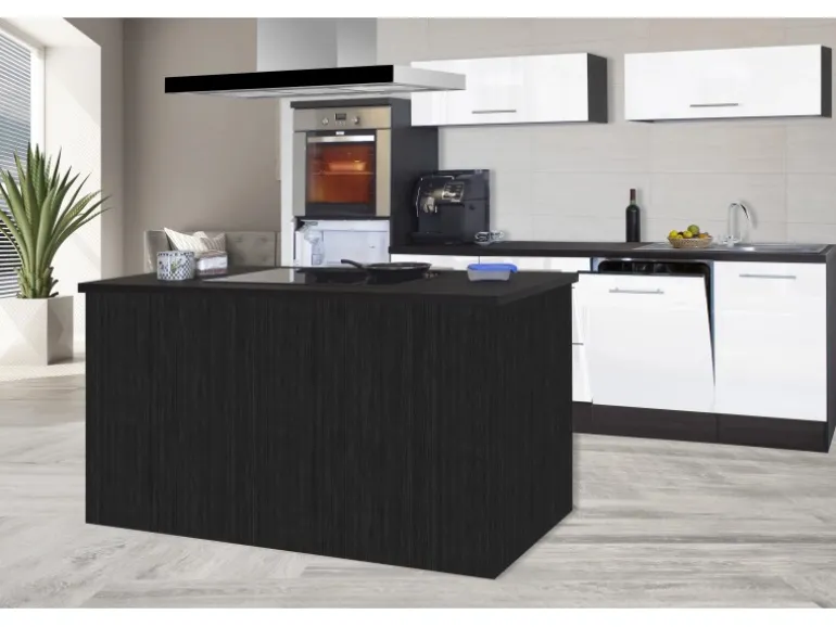 Respekta Premium Inselküche 280 cm Weiß Hochglanz-Eiche Grau