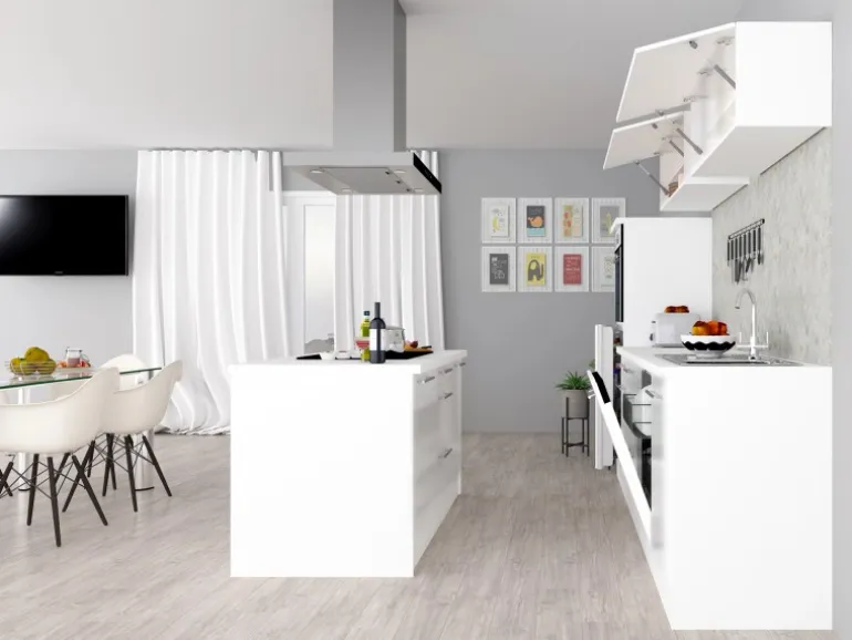 Respekta Premium Inselküche 280 cm Weiß Hochglanz