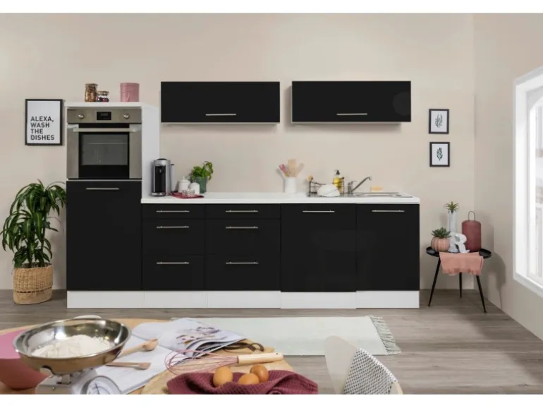 Respekta Premium Inselküche 280 cm Schwarz Hochglanz-Weiß