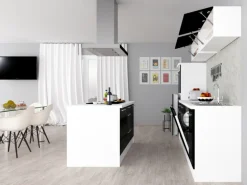 Respekta Premium Inselküche 280 cm Schwarz Hochglanz-Weiß