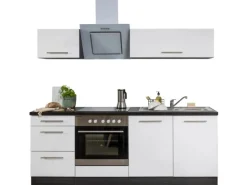 Respekta Premium Küchenzeile 210 cm Weiß Hochglanz-Eiche Grau mit 60 l Ofen