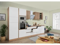 Respekta Premium Küchenzeile GLRP345HESWGKEOES Grifflos 345 cm Weiß Eiche NB