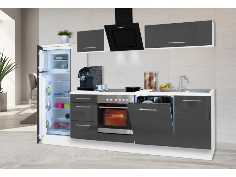Respekta Premium Küchenzeile 280 cm Grau Hochglanz-Weiß