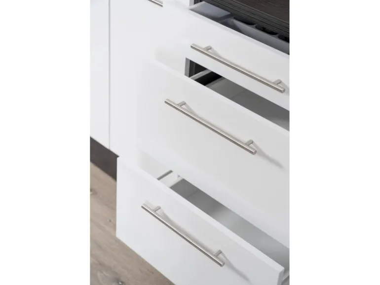 Respekta Premium Küchenzeile 280 cm Hochbau Schwarz Hochglanz-Eiche Grau