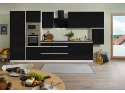 Respekta Premium Küchenzeile Grifflos 385 cm Schwarz Hochglanz-Weiß
