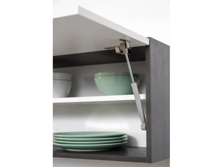 Respekta Premium Küchenzeile 270 cm Hochbau Weiß Hochglanz-Eiche Grau