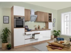Respekta Premium Küchenzeile GLRP330HESWOES Grifflos 330 cm Weiß Eiche Säger. NB