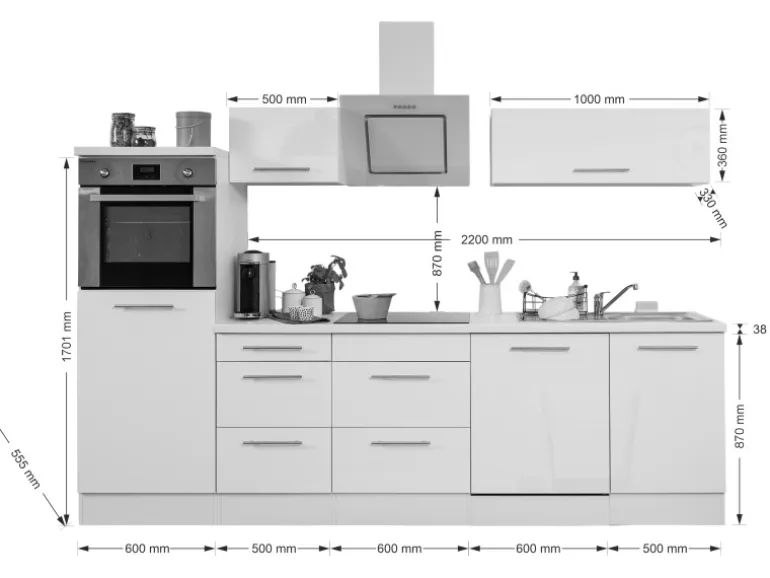 Respekta Premium Küchenzeile RP280HWW42060BS 280 cm Hochglanz Weiß