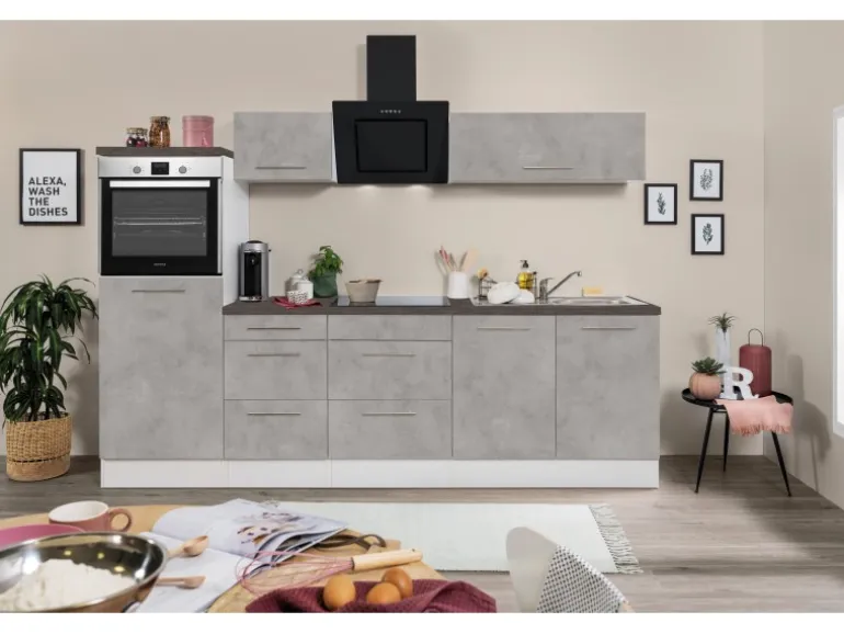 Respekta Premium Küchenzeile Amanda 270 cm Beton-Optik-Weiß