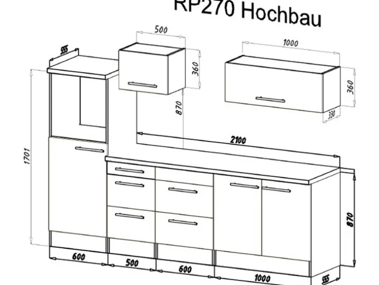 Respekta Premium Küchenzeile Amanda 270 cm Beton-Optik-Weiß
