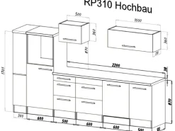 Respekta Premium Küchenzeile Amanda 310 cm Beton-Optik-Weiß