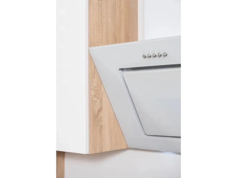 Respekta Premium Küchenzeile Grifflos 445 cm Weiß Hochglanz-Eiche Sägerau