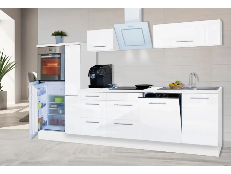 Respekta Premium Küchenzeile 310 cm Hochbau Weiß Hochglanz