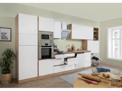 Respekta Premium Küchenzeile Grifflos 445 cm Weiß Matt-Eiche Sägerau