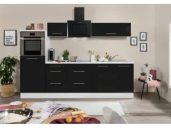 Respekta Premium Küchenzeile 270 cm Hochbau Schwarz Hochglanz-Weiß