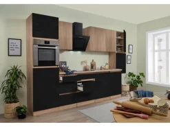 Respekta Premium Küchenzeile GLRP330HESSOES Grifflos 330 cm Schwarz Eiche NB