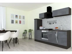 Respekta Premium Küchenzeile 250 cm Grau Hochglanz-Eiche Grau