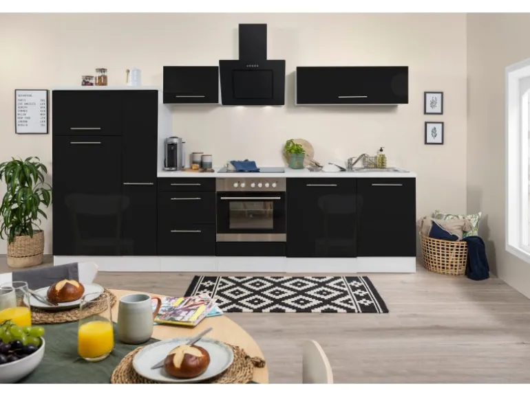 Respekta Premium Küchenzeile 310 cm Schwarz Hochglanz-Weiß