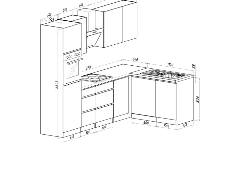 Respekta Premium Winkelküche Grifflos 280 cm Grau Hochglanz-Weiß