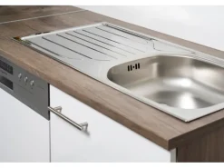 Respekta Winkelküche 280 cm Weiß Seidenglanz-Eiche York Nachbildung
