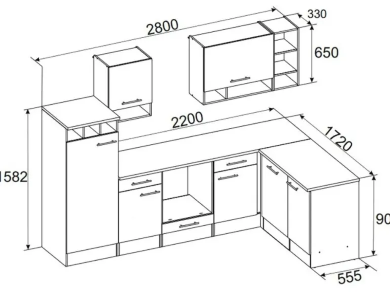 Respekta Winkelküche BEKBL280EGC 280 x 172 cm Grau-Wildeiche Nachbildung