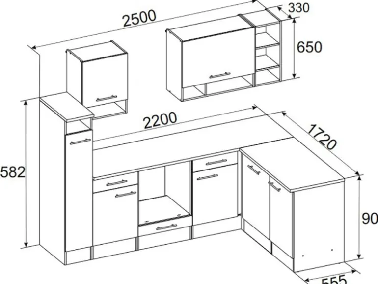 Respekta Winkelküche BEKBL250EGC 250 x 172 cm Grau-Wildeiche Nachbildung