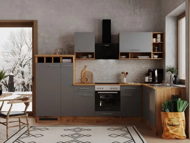 Respekta Winkelküche BEKBL310EGC 310 x 172 cm Grau-Wildeiche Nachbildung