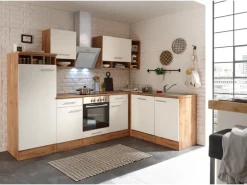 Respekta Winkelküche BEKBL280EWC 280 x 172 cm Weiß-Wildeiche Nachbildung