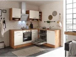 Respekta Winkelküche BEKBL220EWC 220 x 172 cm Weiß-Wildeiche Nachbildung