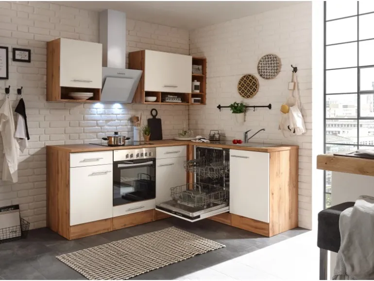 Respekta Winkelküche BEKBL220EWC 220 x 172 cm Weiß-Wildeiche Nachbildung