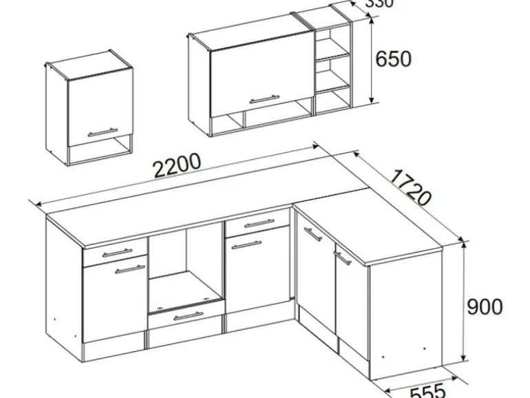 Respekta Winkelküche BEKBL220EWC 220 x 172 cm Weiß-Wildeiche Nachbildung