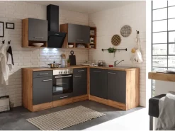 Respekta Winkelküche BEKBL220EGC 220 x 172 cm Grau-Wildeiche Nachbildung