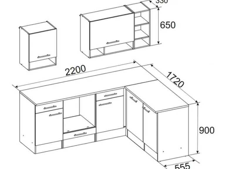 Respekta Winkelküche BEKBL220EGC 220 x 172 cm Grau-Wildeiche Nachbildung