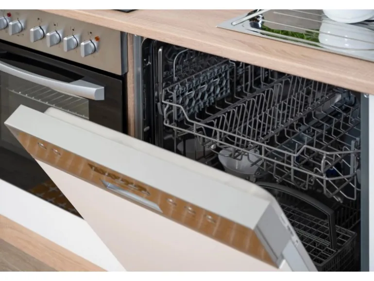 Respekta Winkelküche KBL310ESWSC 310 cm Weiß Sonoma Eiche Sägerau Nachbildung