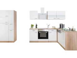Respekta Winkelküche KBL310ESWSC 310 cm Weiß Sonoma Eiche Sägerau Nachbildung