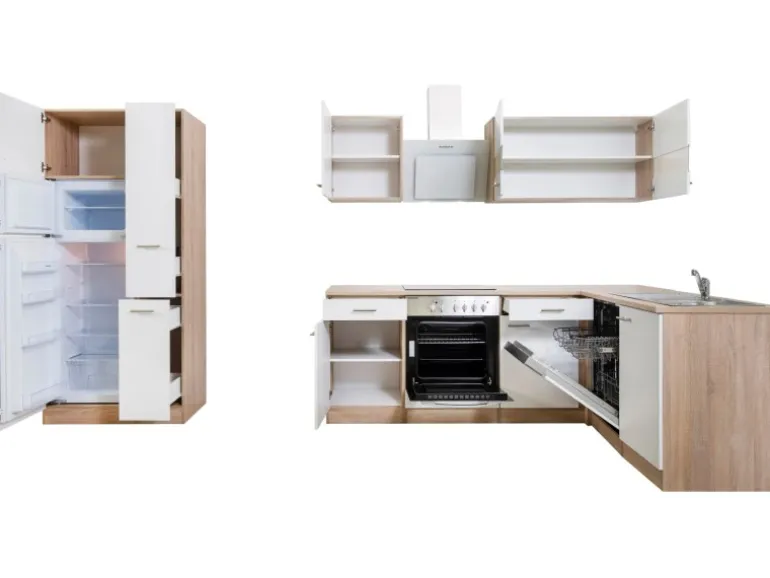 Respekta Winkelküche KBL310ESWSC 310 cm Weiß Sonoma Eiche Sägerau Nachbildung