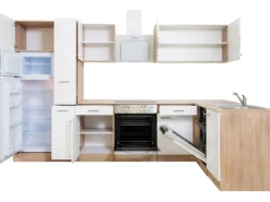 Respekta Winkelküche KBL310ESWSC 310 cm Weiß Sonoma Eiche Sägerau Nachbildung