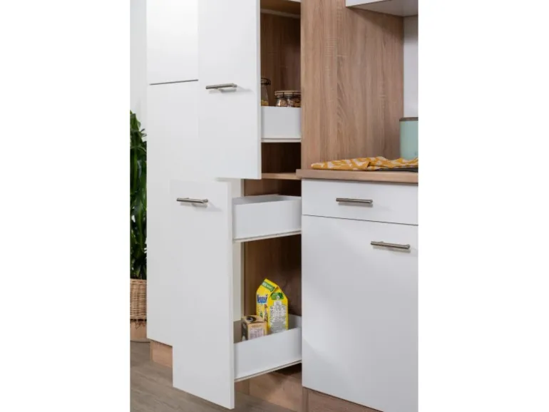 Respekta Winkelküche KBL310ESWS 310 cm Weiß-Eiche Sonoma Sägerau Nachbildung