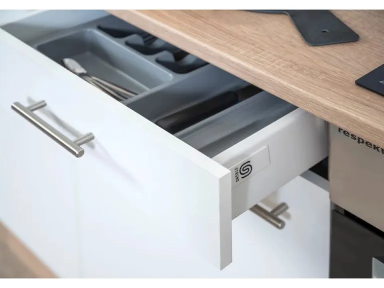 Respekta Winkelküche KBL310ESWS 310 cm Weiß-Eiche Sonoma Sägerau Nachbildung