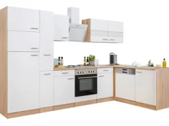 Respekta Winkelküche KBL310ESWS 310 cm Weiß-Eiche Sonoma Sägerau Nachbildung