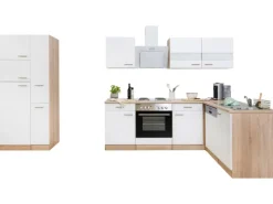 Respekta Winkelküche KBL310ESWS 310 cm Weiß-Eiche Sonoma Sägerau Nachbildung