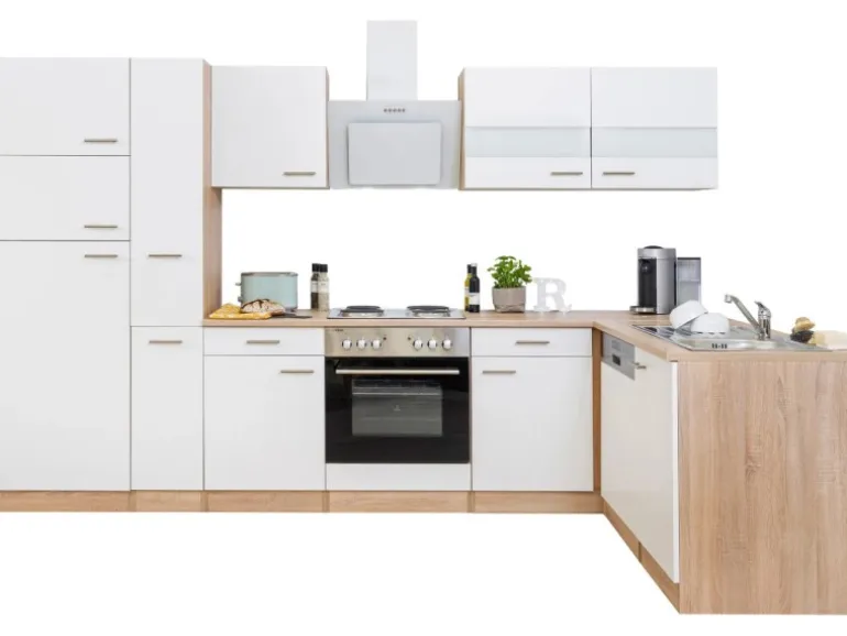 Respekta Winkelküche KBL310ESWS 310 cm Weiß-Eiche Sonoma Sägerau Nachbildung