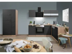 Respekta Winkelküche KBL310ESGS 310 cm Grau-Eiche Sonoma Sägerau Nachbildung