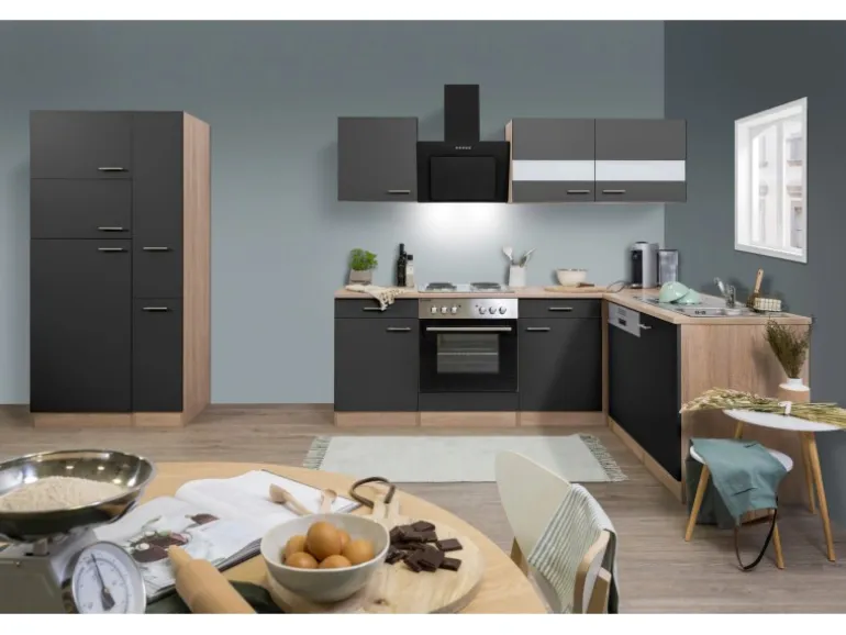 Respekta Winkelküche KBL310ESGS 310 cm Grau-Eiche Sonoma Sägerau Nachbildung