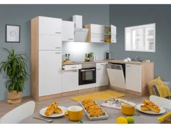 Respekta Winkelküche KBL280ESWSC 280 cm Weiß-Eiche Sonoma Sägerau Nachbildung