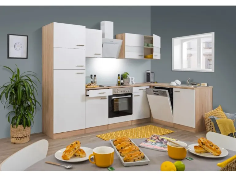 Respekta Winkelküche KBL280ESWSC 280 cm Weiß-Eiche Sonoma Sägerau Nachbildung