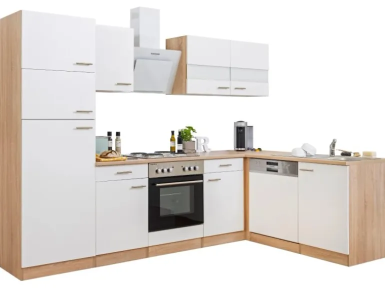 Respekta Winkelküche KBL280ESWS 280 cm Weiß-Eiche Sonoma Sägerau Nachbildung