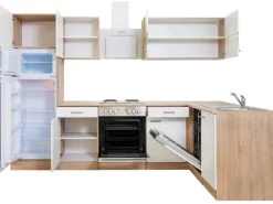 Respekta Winkelküche KBL280ESWS 280 cm Weiß-Eiche Sonoma Sägerau Nachbildung