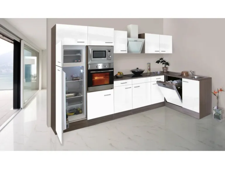 Respekta Winkelküche KBL340EYWMISGKE 340 cm Weiß Eiche York Nachbildung