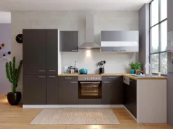Respekta Winkelküche KBL310WGCGKEG 310 x 172 cm Grau-Weiß-Butcher Nussbaum